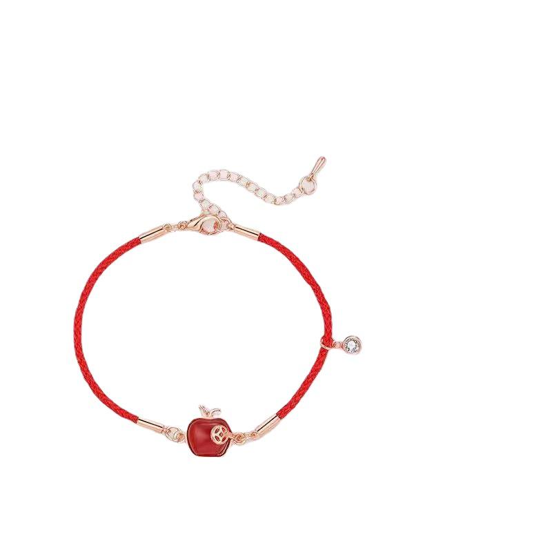 Ping An Apple Christmas Bracelet for Women - Elegant Red Hand Rope, Perfect Gift for Girlfriend or Best Friend on Christmas Eve.