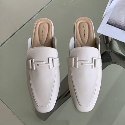 Luxury Designer Buckle Women Mules Slippers Flat Casual Loafers Closed Toe Moccasins Fashion Cozy Pu Leather Slides Shoes Spring