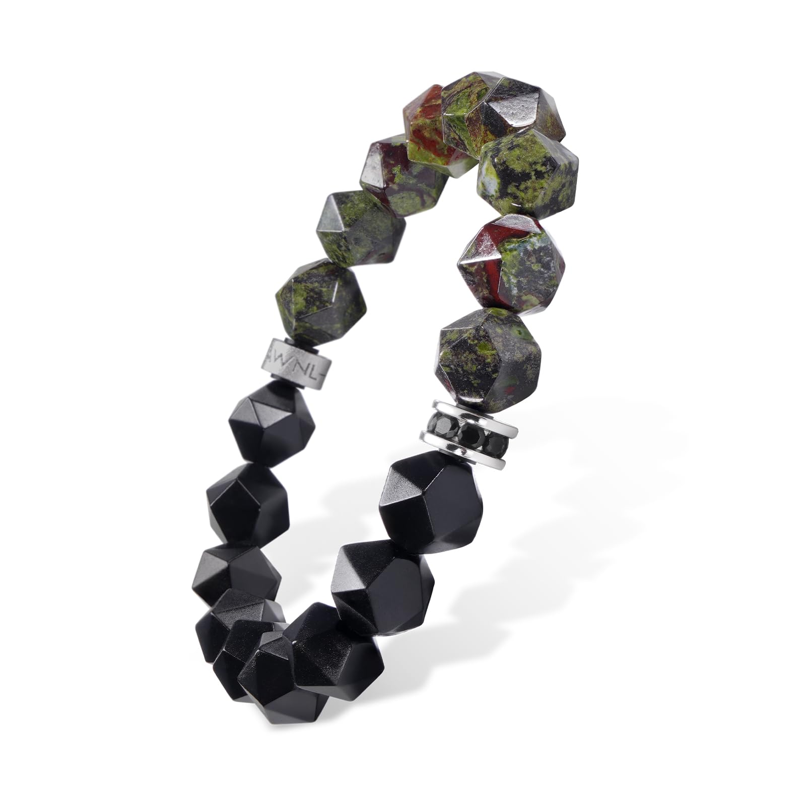 

Браслет из оникса и кровавой яшмы с центром из стерлингового серебра, натуральный драгоценный камень [AWNL] Мужчины Дракона, Шарм, (Камень 10мм), 15-16см зелёный