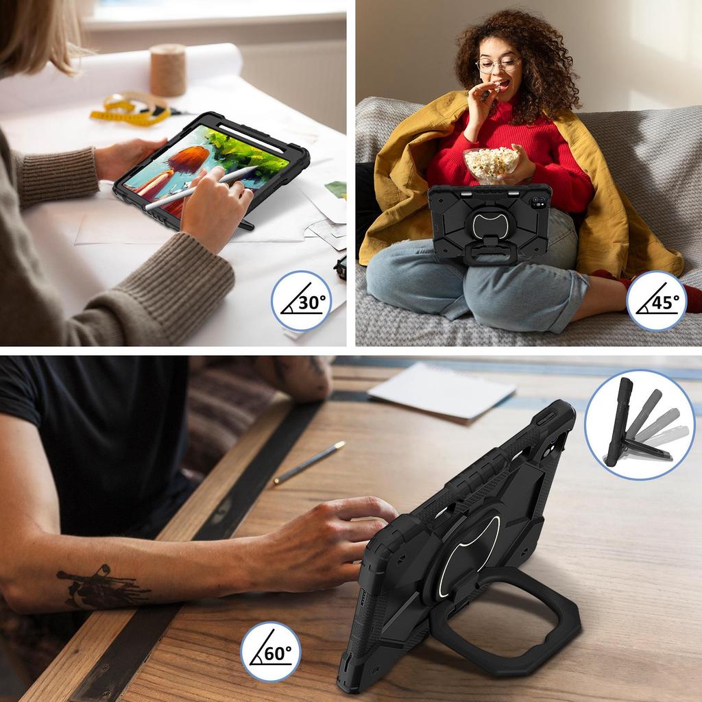 306 ° turntable suitable for iPad protective case, universal silicone stand, anti drop handheld flat shell with pen slot