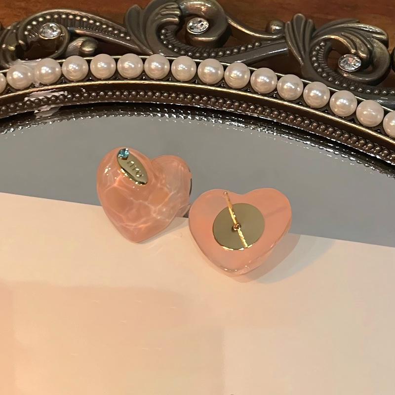 Resin zircon letter pink love stud earrings niche design water ripple earrings fashion personalized earrings