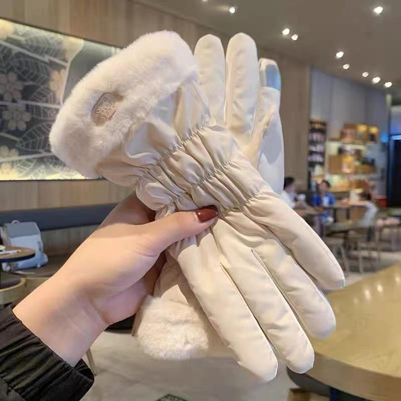 

Gloves Winter Ladies Warm Cute Touch Screen Riding Electric Car Cold Plus Velvet Thickened Windproof Cotton Gloves One Size білий