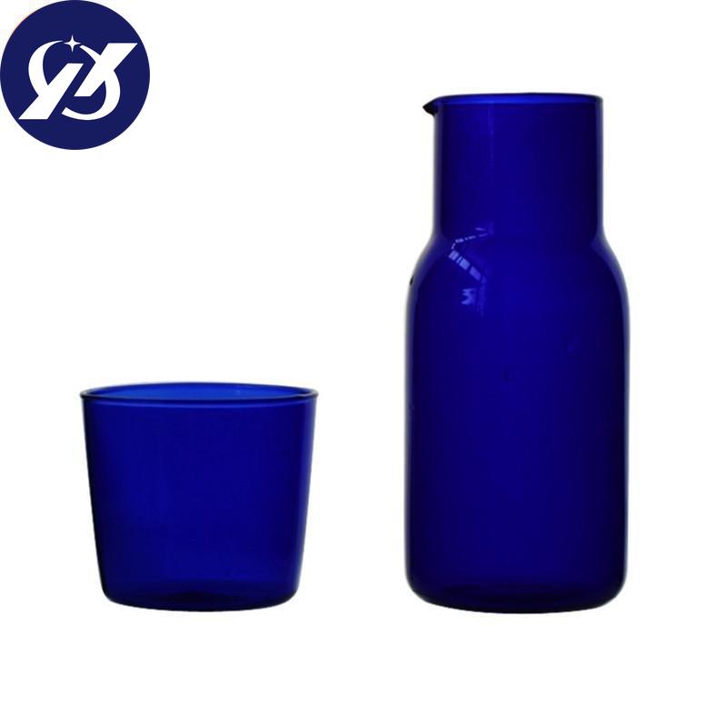 Japanese Style Transparent Candy Color Glass Teacup Set Simple Heat-Resistant Drinking Juice Cup With Tea Pitcher Water Bottle