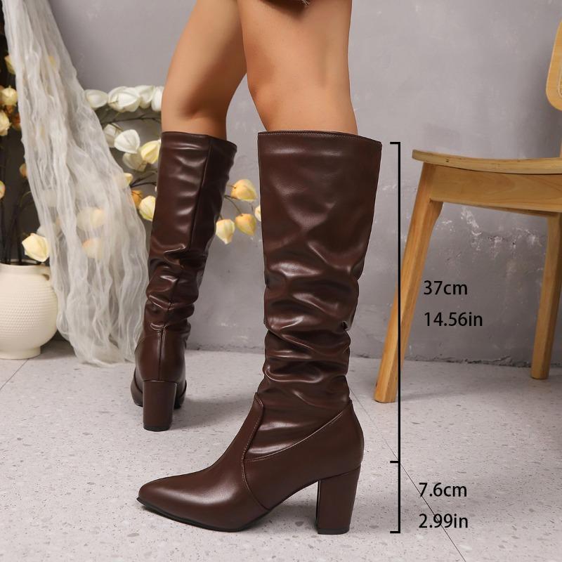 Fashion Knee-high 2025 New Long-thigh Boots for Women, Small Figure, Thick Heel, Skinny Boots, Wrinkled Slimming Knight Boots