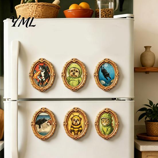 Home Decor Magnet 1/6Pcs Halloween Retro Frame Refrigerator Magnet, Wood Carved Fridge Magnetic Cabinet Whiteboard for Office Kitchen Metal
