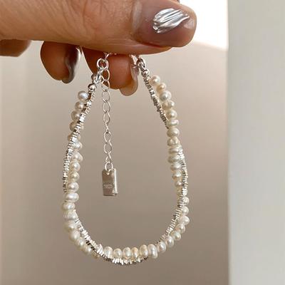 925 Silver Double Layer Pearl Bracelet for Women Girl Design Bead Korean Jewelry Charm Bracelet