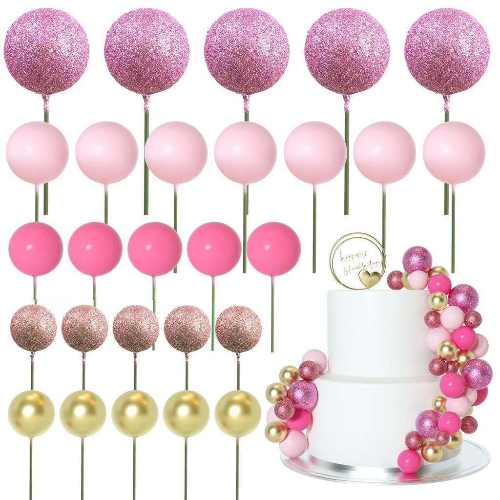 50 Pcs Ball Cake Toppe Glitter Foam Ball for Cake Decorating Decorations for Baby Shower Cake Birthday Cake Toppers Decorations