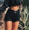 Women's Casual High Rise Roll-Up Raw Hem Denim Jean Shorts
