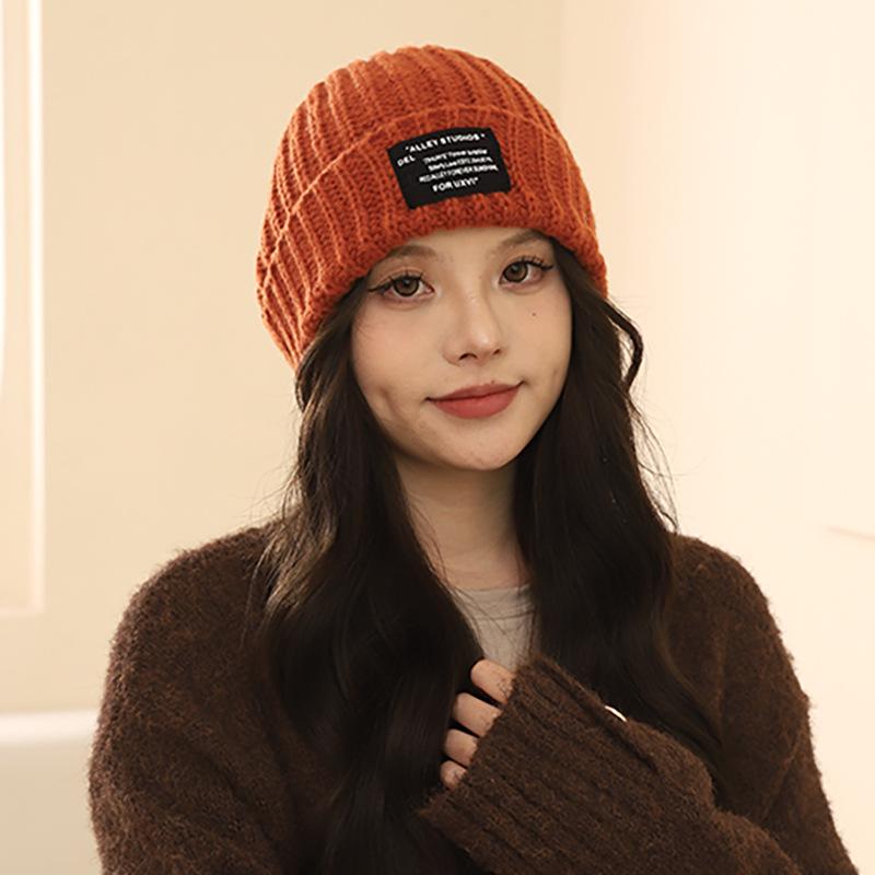 Jednobarevná vlněná pletená čepice - velká, teplá, unisex na outdoor, podzim a zima, korejský styl