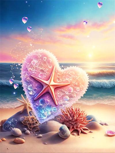Diamond Painting Embroidery Kit Heart Stone Seaside Home Decor Mosaic Cross Stitch Love Beach Scenery Crystal Picture