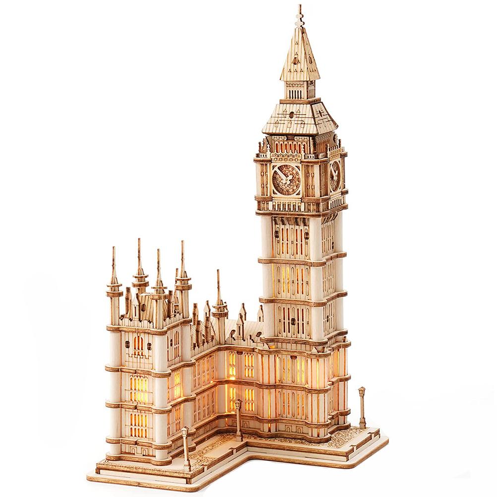 

3D Деревянные Пазлы Мост и Часовая Башня Наборы для Сборки Моделей для Рукоделия Домашнее Украшение DIY Светящаяся Конструкция