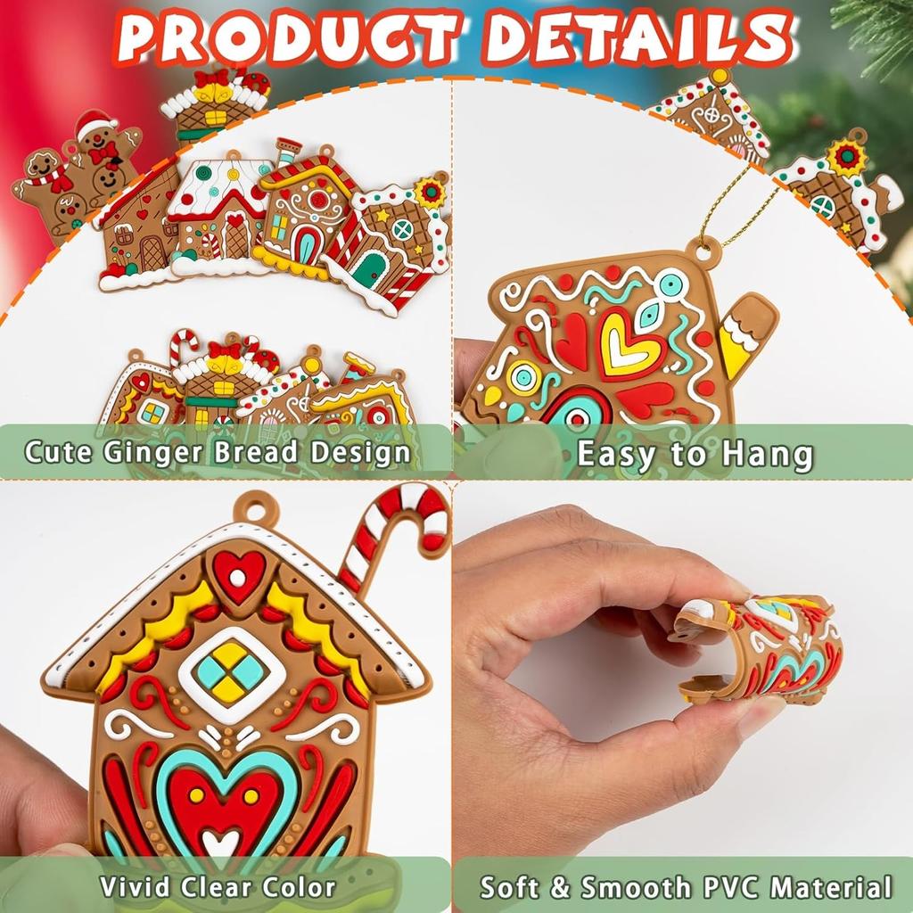 12pcs Gingerbread Man Ornaments for Christmas Tree, Assorted Plastic Gingerbread Figurines Ornaments, Christmas Tree Hanging Decorations, 3 Inch Tall