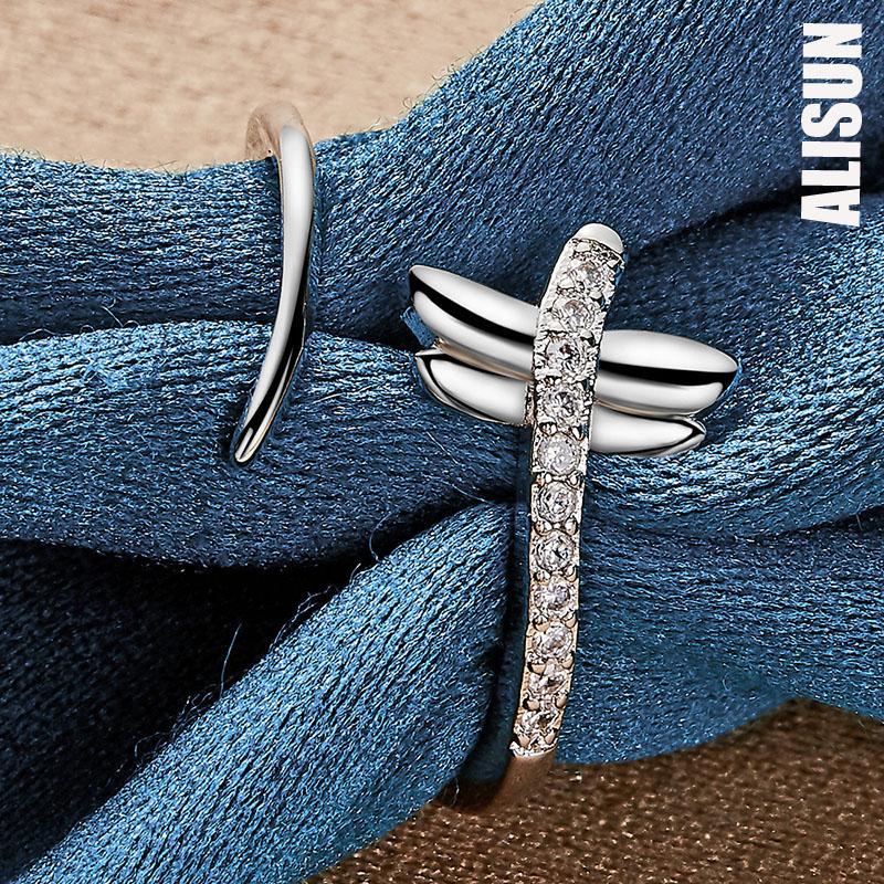 Bague ouverte en argent sterling 925 avec libellule et zircon AAA, bijou de mariage tendance