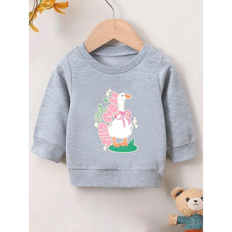European sizes Cute Printed Pattern 0-3 Years Kids' Comfortable Spring Lightweight Round Neck Sweatshirt with Cartoon Goose Design