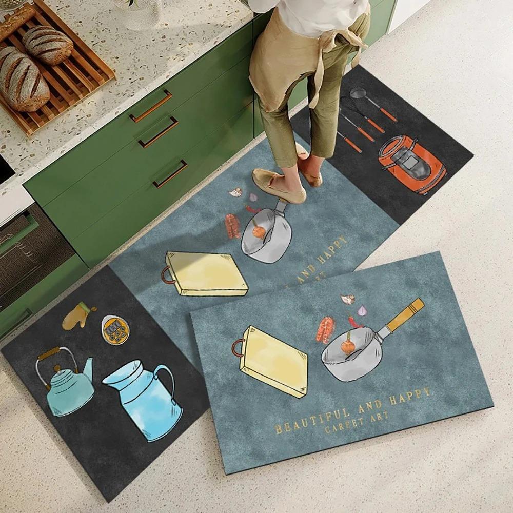 Kitchen Floor Mat Creative Patterns Oil-Proof Waterproof Carpet Pvc Leather Home Scratch-Resistant Wear-Resistant Rug Alfombra