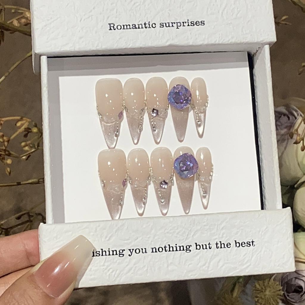 Light Luxury High-end Feeling Ice-transparent Gradient Cat Eye Small Diamond Glass Candy Square Beads Removable Nail Piece