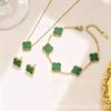 15mm Double-sided Clover Jewelry Set 18K Gold Plated Bracelet Earrings Necklace Women