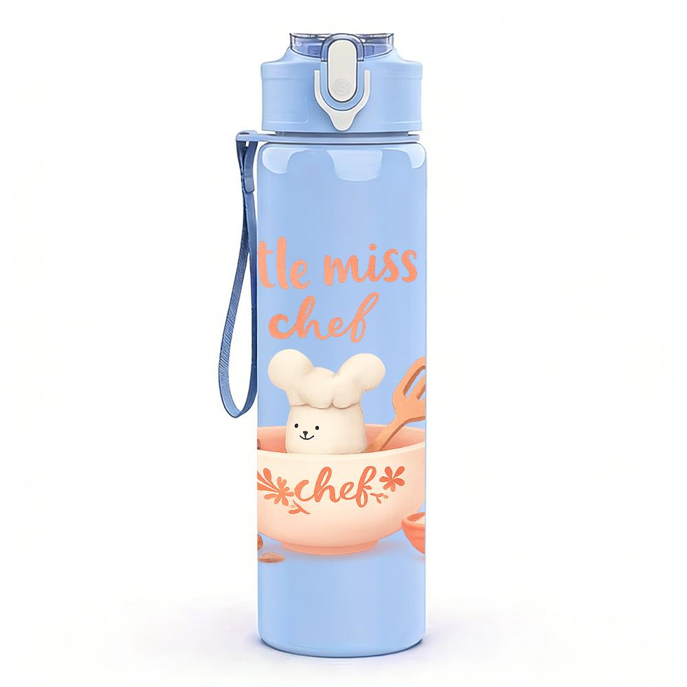1PC Little Miss Chef Letter Graphic 750ml Color Plastic Sports Water Bottle Leakproof Flip Straw Lid For Sports Office Home Use