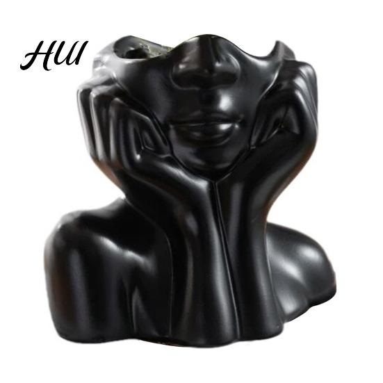 Abstract Art Vase Resin Face Flower Pot Female Form Modern Human Decorative Farmhouse Decor Half-face Shape чёрный