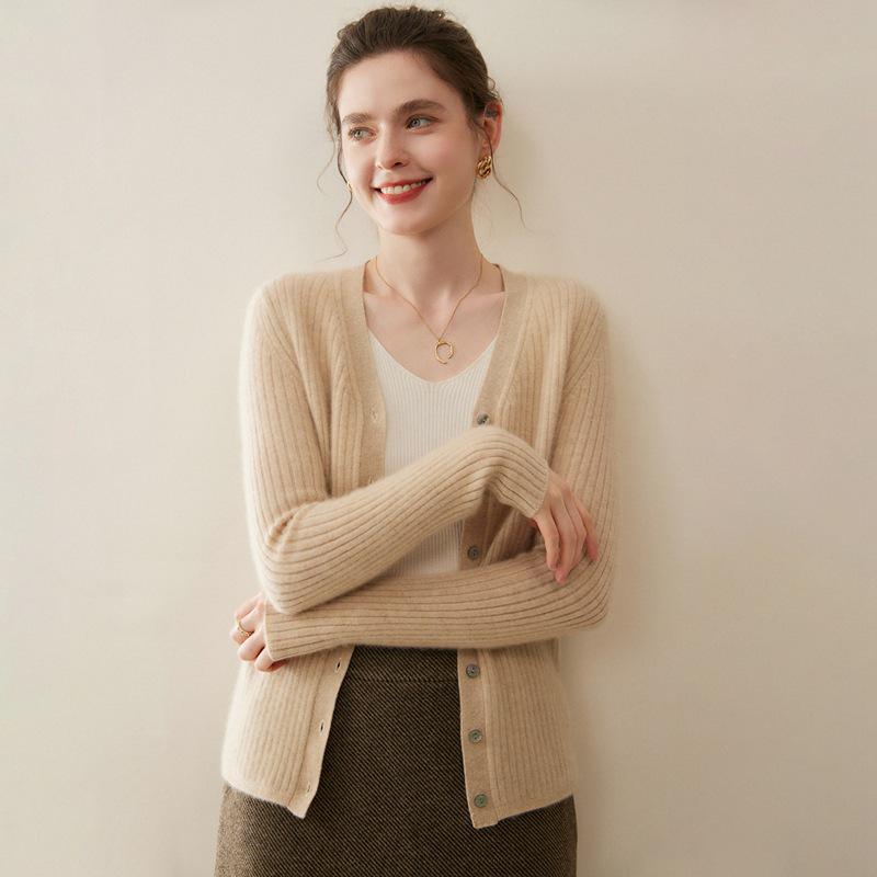 Women's 100% Pure Cashmere V-Neck Cardigan Sweater - Short Knitwear for Autumn/Winter