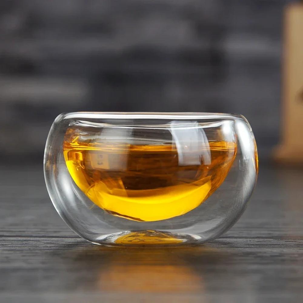 Heat-Resistant Transparent Double Layer Glass, Small Kung Fu Tea Cup Set, Serving Cups, Heat Insulation Hot Mug, Chinese Teacups