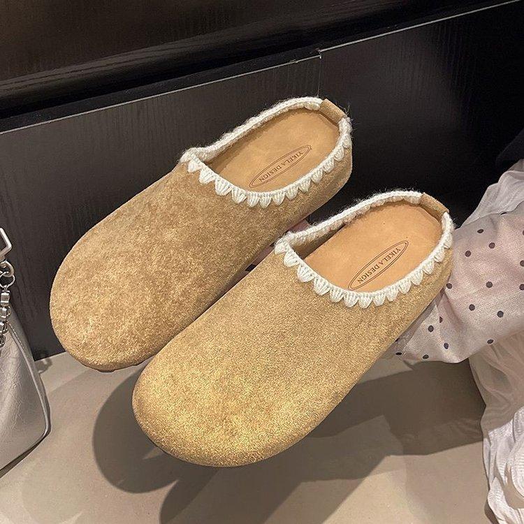 Boken slippers women's outerwear 2025 new autumn super fire retro versatile lazy one pedal lace bag head half drag