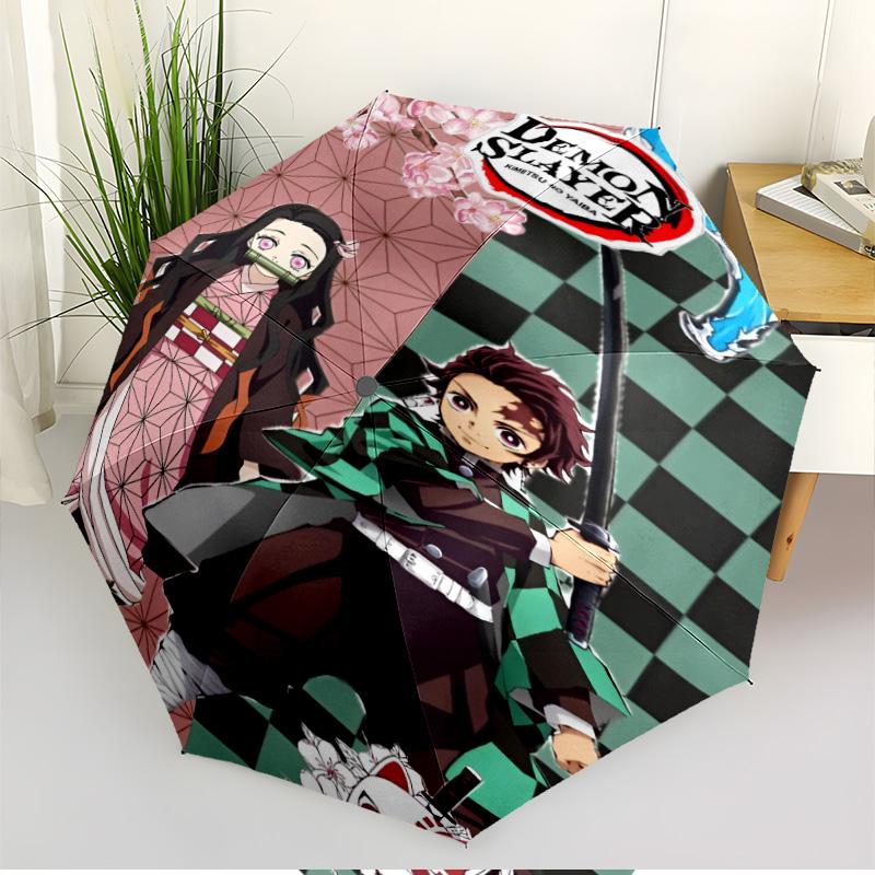 Parapluie Automatique Ouverture Fermeture Impression Demon Slayer, Parapluie Pliable Portable, pour les Trajets Extérieurs, les Voyages en Camping, Cadeau d'Anniversaire Idéal