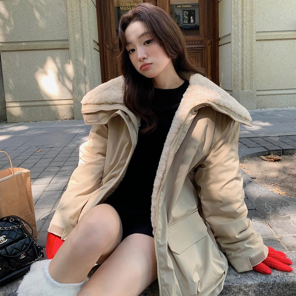 Large Laps Fur-Lined Thickened Workwear Parkas Women's Jacket