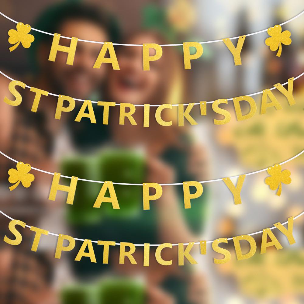 Lebhafte St. Patrick's Day Banner mit goldenem Glücksklee Irisch thematische Partydeko
