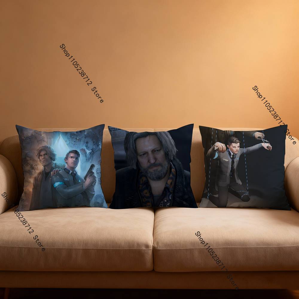 Popular Game Hank and Connor Pillow Covers Cartoon Sofa Decorative Home Double-sided Printing Short Plush Cute Cushion Cover