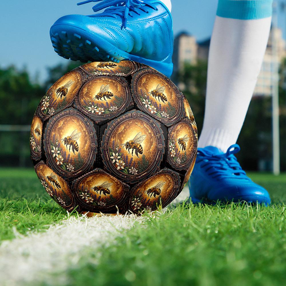 Bee Honeycomb Garden Emblem Round Football Size 5 Adult Ball Suitable for Training Matches and Outdoor Team.