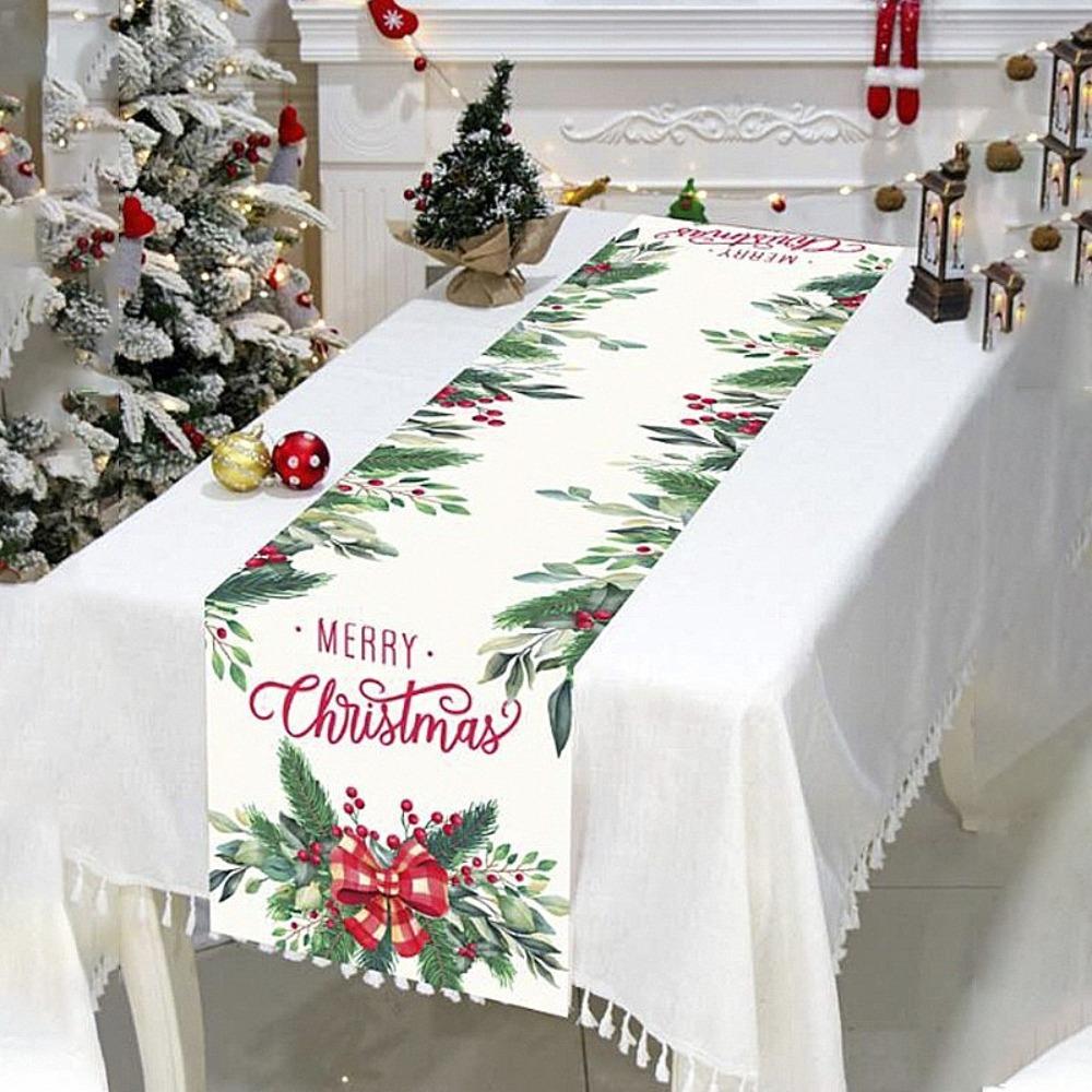 Merry Christmas Table Runner Snowman Pattern Table Cloth Reusable Xmas Table Decor