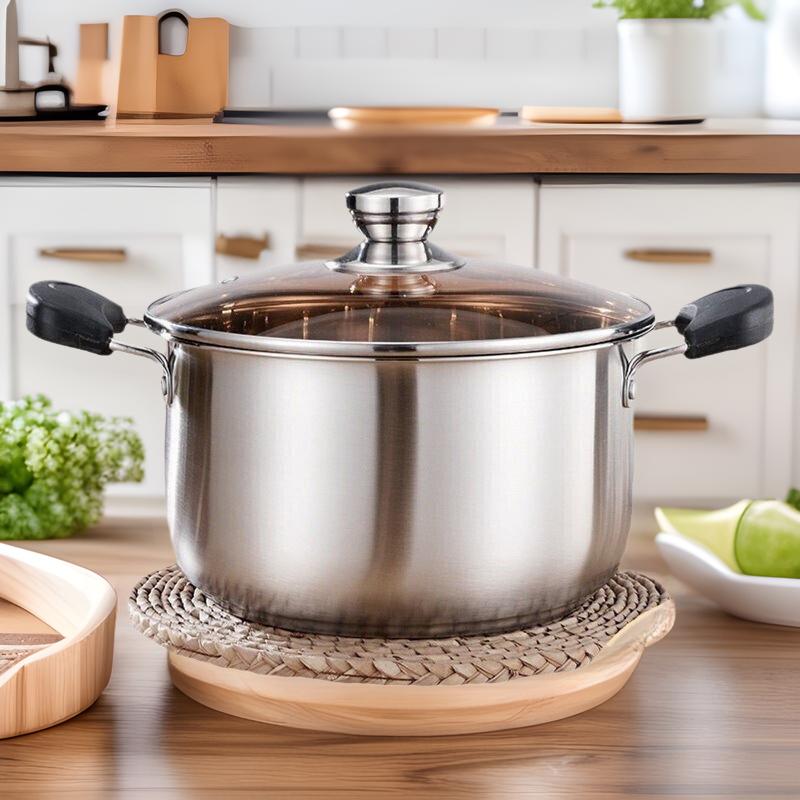 Double-Layer Stainless Steel Stockpot with Steamer for Porridge, Noodles, and Soup - Compatible with Induction and Gas Stoves