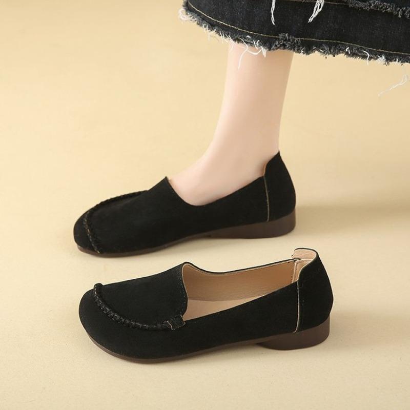 

Fashion 2025 New Fashion Women s Flat Shoes Round Head Low Heel Light Flat One Step Shallow Mouth High-end Rubber Sole 35 чёрный
