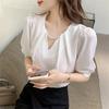 Shirt Blouse Short Sleeve Summer Chiffon Blouse Elegant Tops Loose Fit Covers Adult Stylish Elegant Versatile Everyday Wear Office Casual Commuting