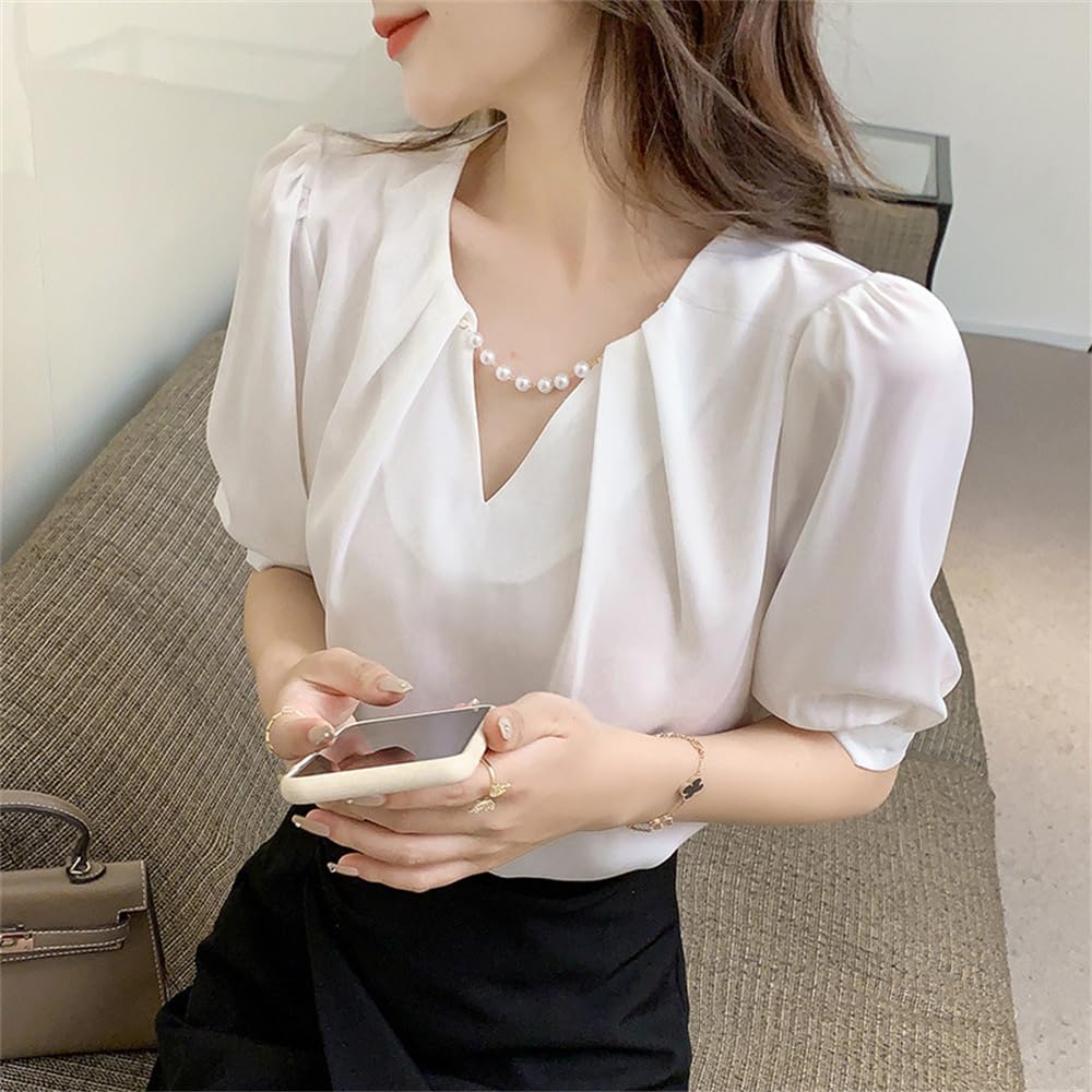 Shirt Blouse Short Sleeve Summer Chiffon Blouse Elegant Tops Loose Fit Covers Adult Stylish Elegant Versatile Everyday Wear Office Casual Commuting