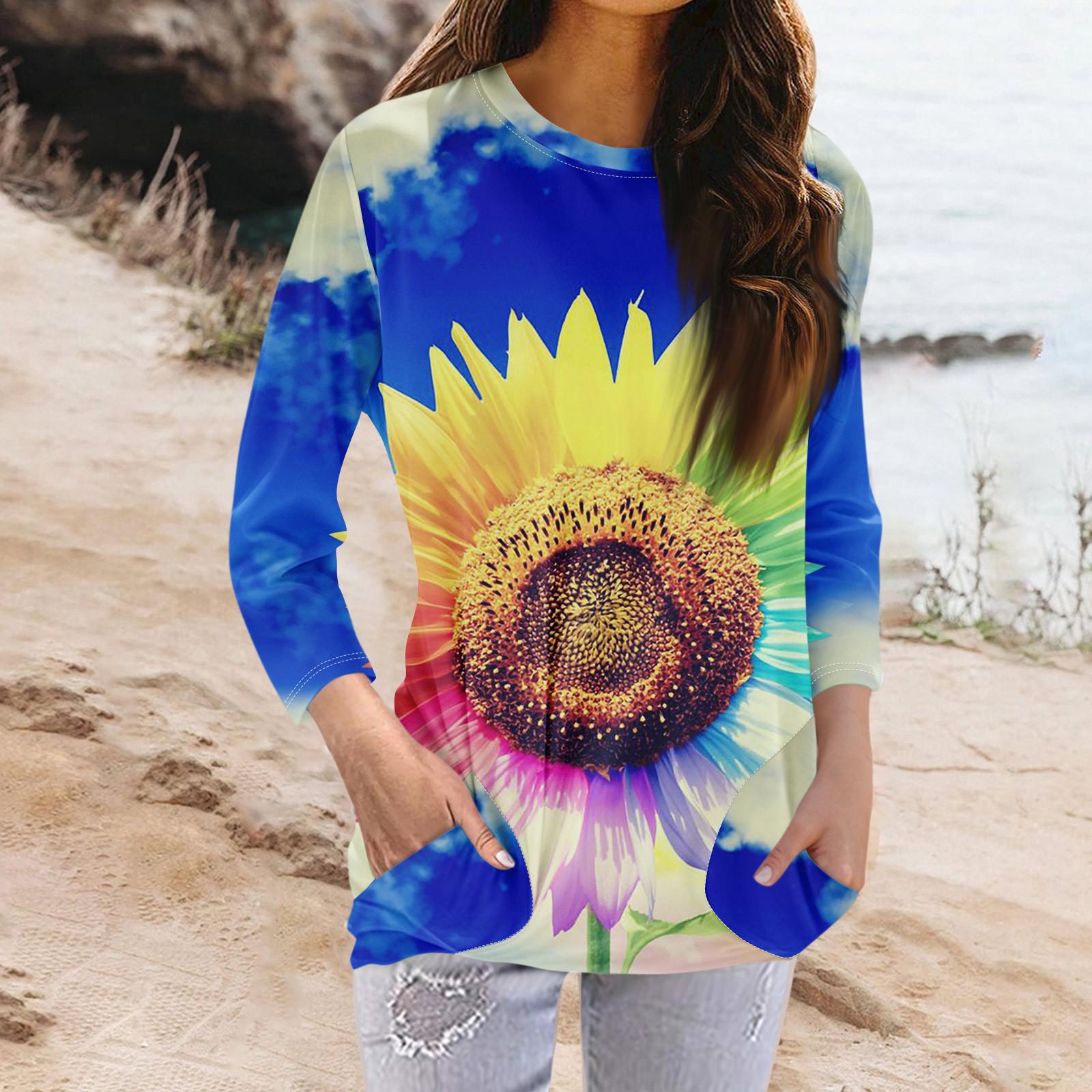 

Женская модная повседневная футболка с карманом и круглым вырезом с рукавами 3/4 и топом M