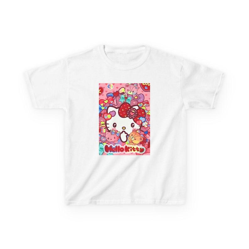 Hello Kitty collage Kids Tee | kawaii cat, hearts, strawberries, pink cartoon 130