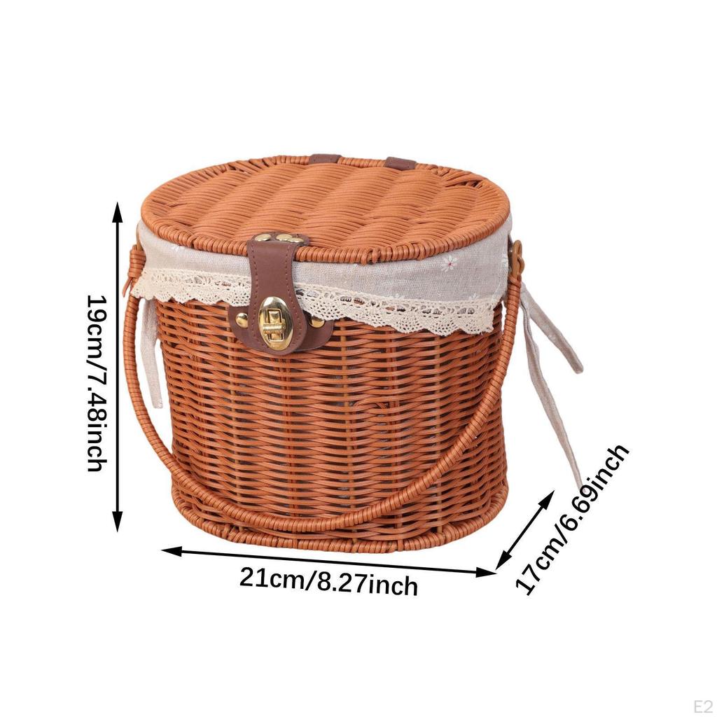 Picnic Basket Storage Hamper with Lid and Handle Woven Container for Hiking Wedding