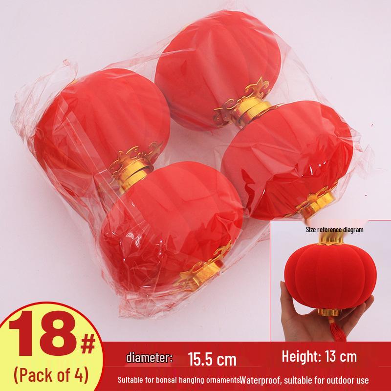 Handmade Red Flocked Lantern Ornaments for Trees: Chinese-Style New Year and Wedding Decorations