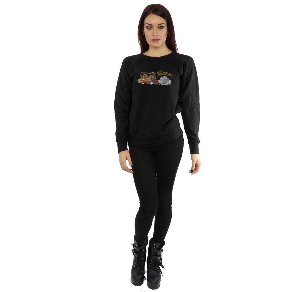 The Flintstones Womens/Ladies Family Car Distressed Sweatshirt