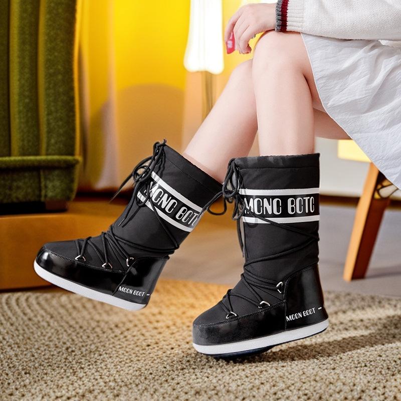 Size 33 Boots Women's 2025 Warm New Ski Winter Moon Thickened Medium Tube Waterproof and Non-slip Snow Space