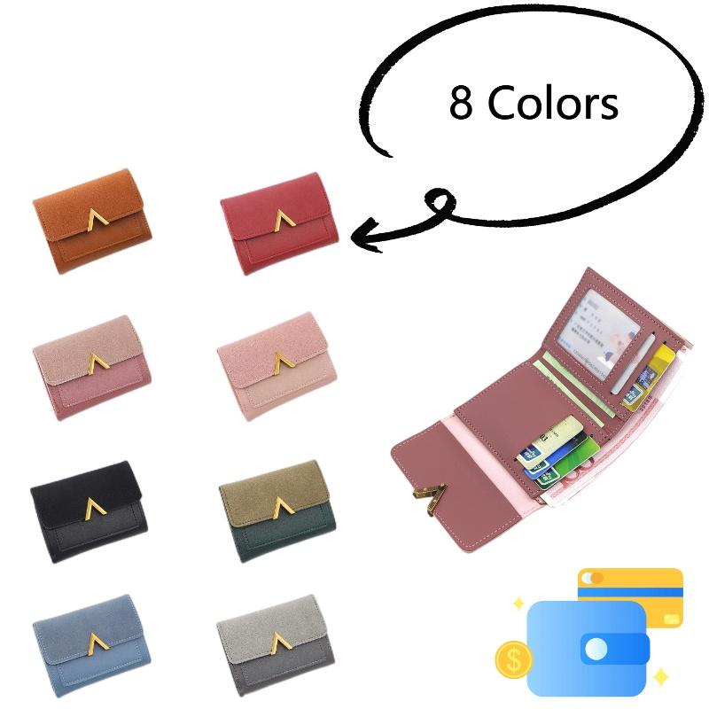 Fashionable Korean-style Women's Wallet With Metal Elements, 2 Folds And Convenient Cover-opening Design