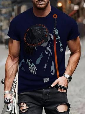 Men s Anime Samurai T-Shirt - Breathable crew neck, short sleeves, Japanese sword print S
