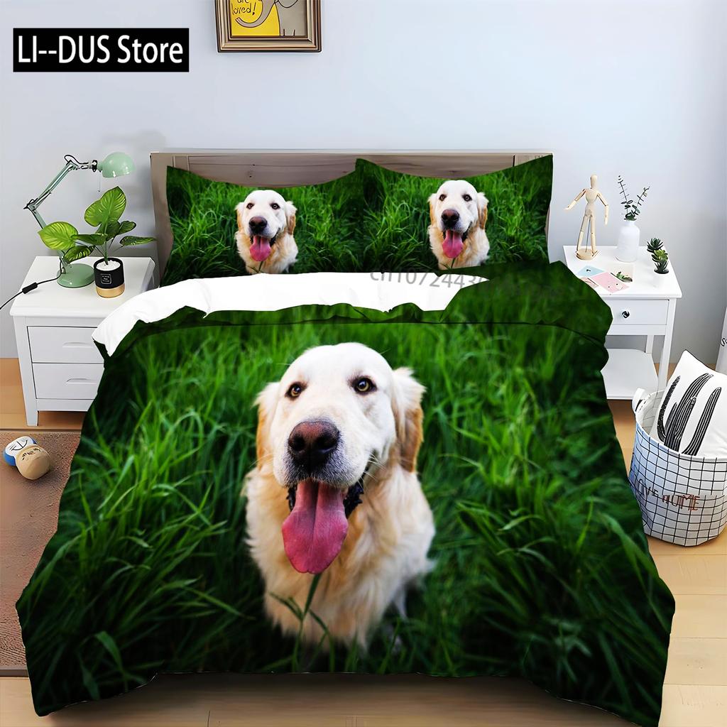 Brown Golden Retriever Duvet Cover Twin Animal Pattern Bedding Set 3 Piece Comfort Comforter Cover And 2 Pillowcases Full Size