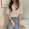 V-neck Tops Summer Short Sleeve T-shirt Loose Pit Striped Sweater Women's Casual Bottoming Shirt Aesthetic Simple Tee Y2k Top