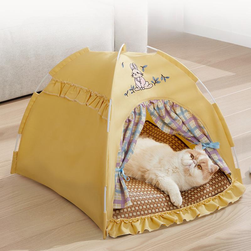 Haustierzelt Hundehütte Vier Jahreszeiten Universell Abnehmbar und Waschbar Corgi Kleiner Hundehütte Hundekäfig Geschlossene Katzenhöhle