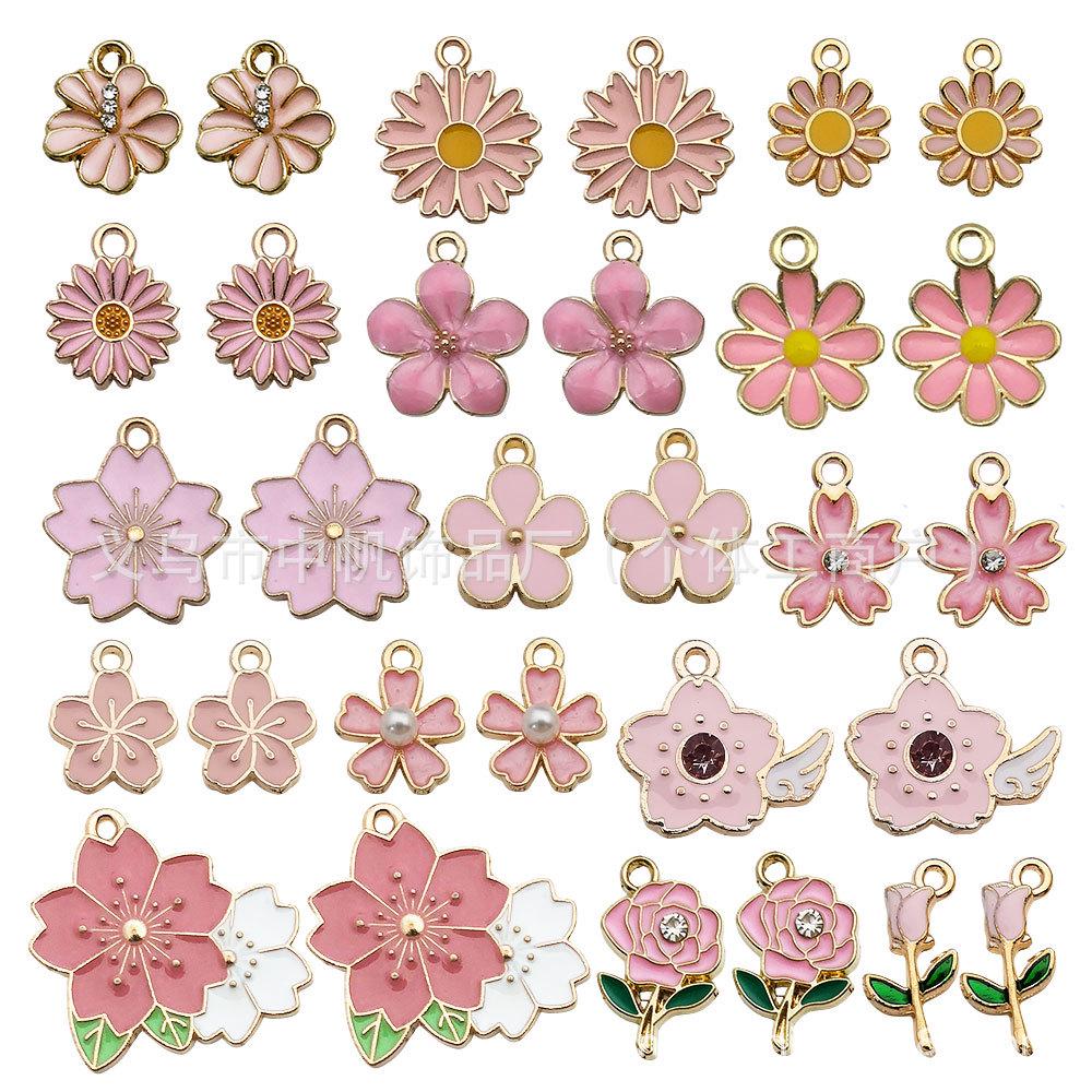 Pink Flower Oil Drop Korean Keychain & Bracelet Pendants