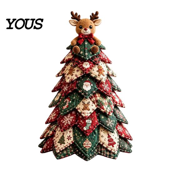 Patchwork Tree Crafting Supplies DIY Quilted Christmas Kit, 3D Fabric Craft Set for Project Beginners, Handmade Tabletop Holiday Decor with