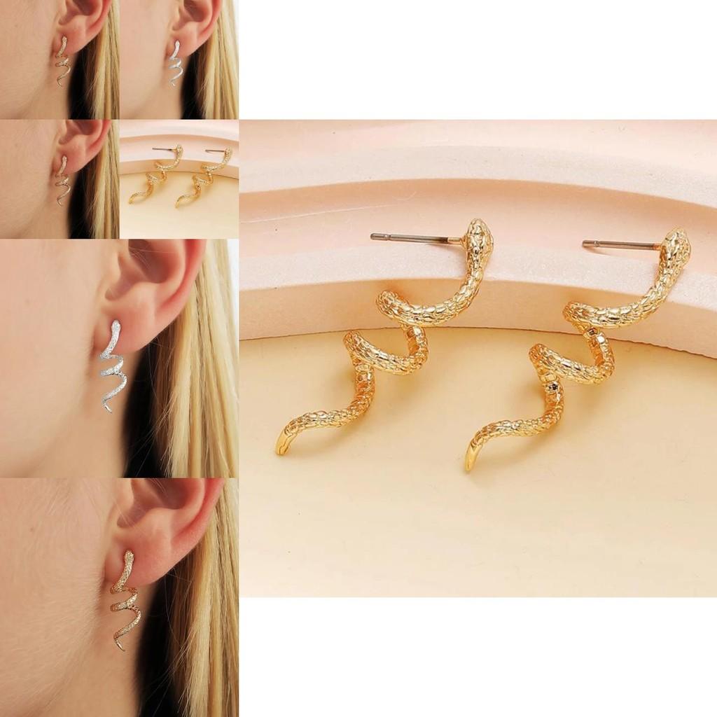 Chic Snake Pattern Alloy Stud Earrings In Gold And Silver For Women Vintage Fashion